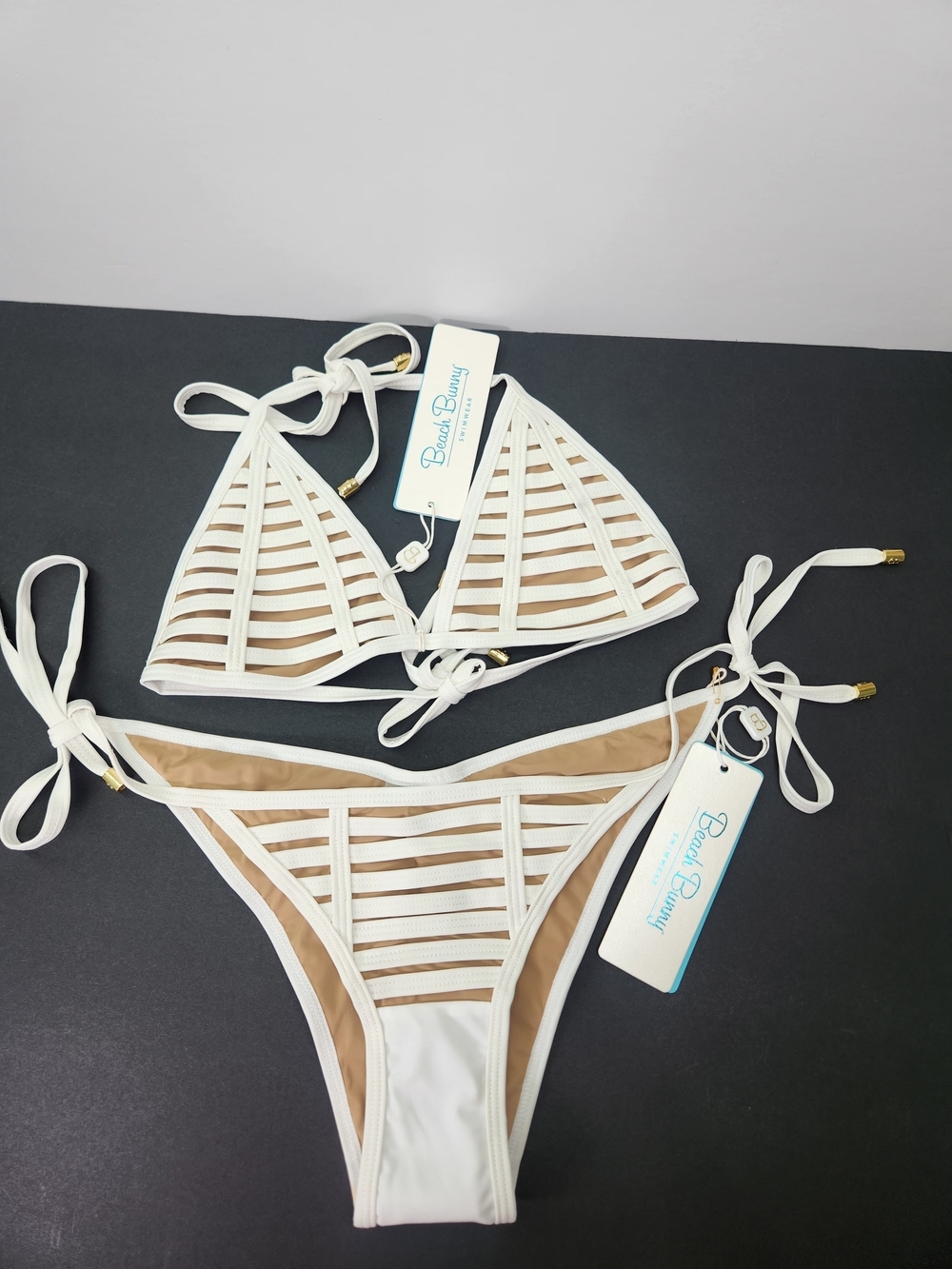 NWT Beach Bunny Hard Summer White Caged Bikini Set - Size Large - Picture 3 of 13